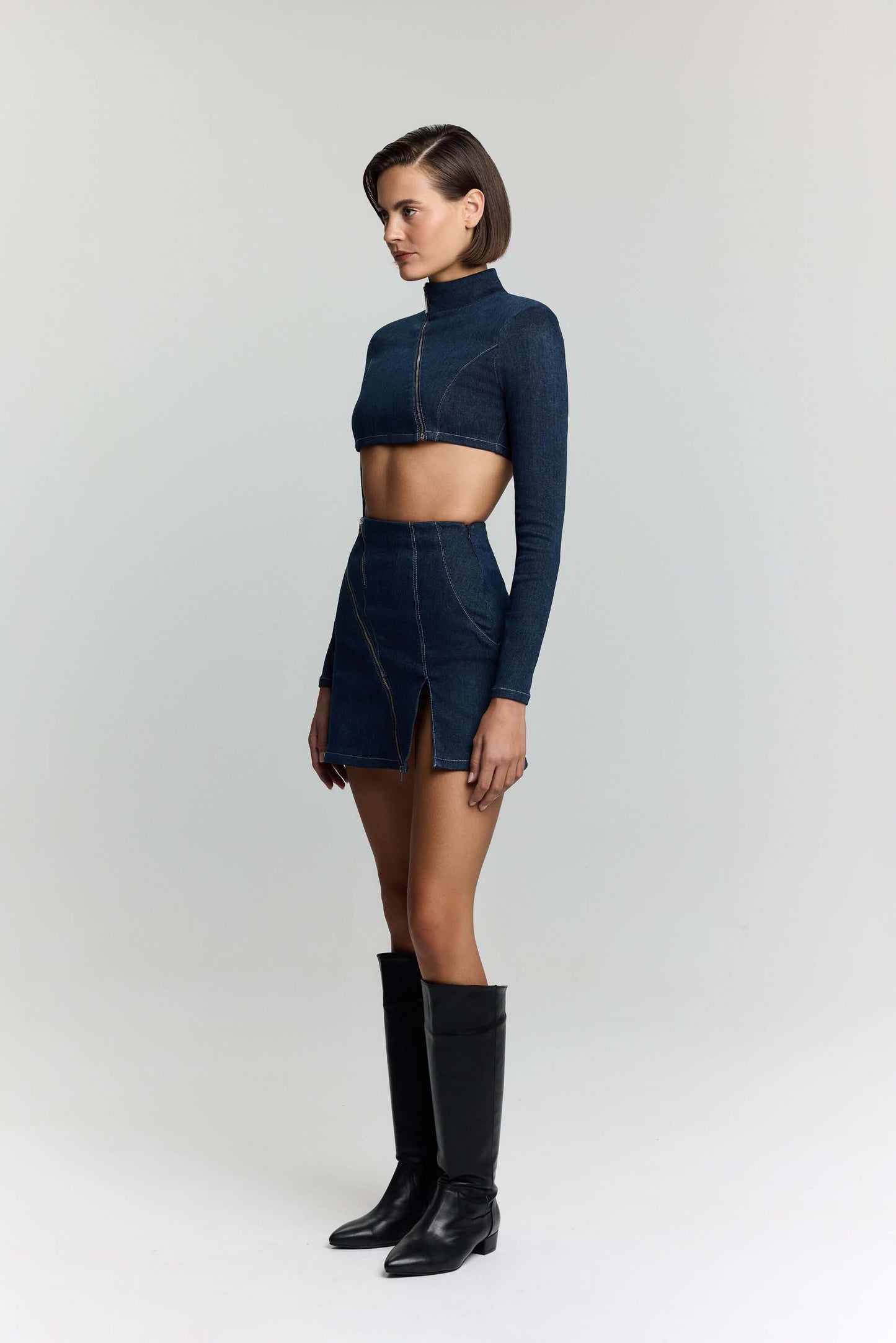 JENDUE Spin Denim Skirt - Stylish A-Line Mini with Zipper-3