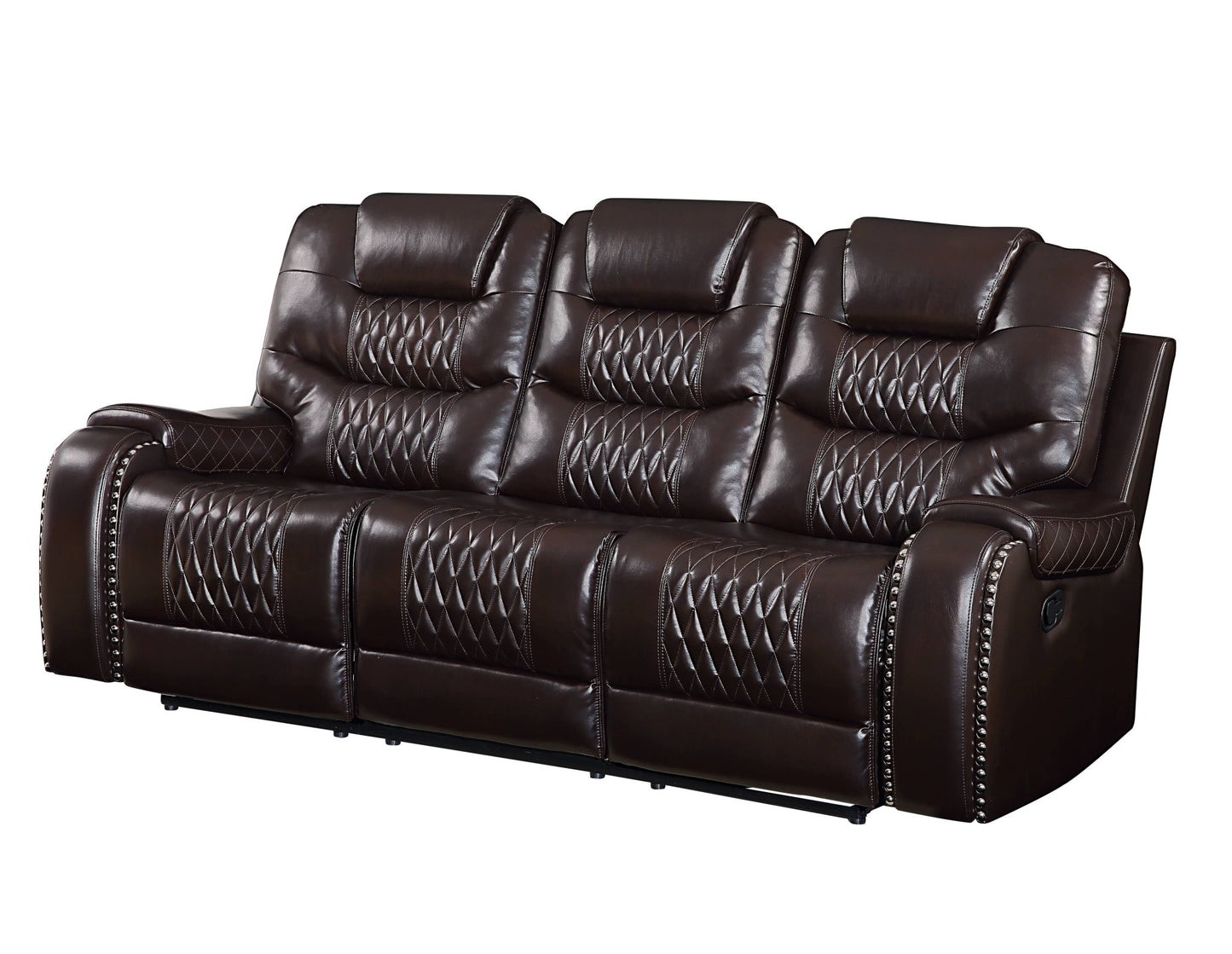 90" Brown Faux Leather Reclining Sofa With Black Legs-1