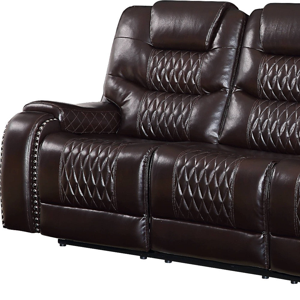 90" Brown Faux Leather Reclining Sofa With Black Legs-3