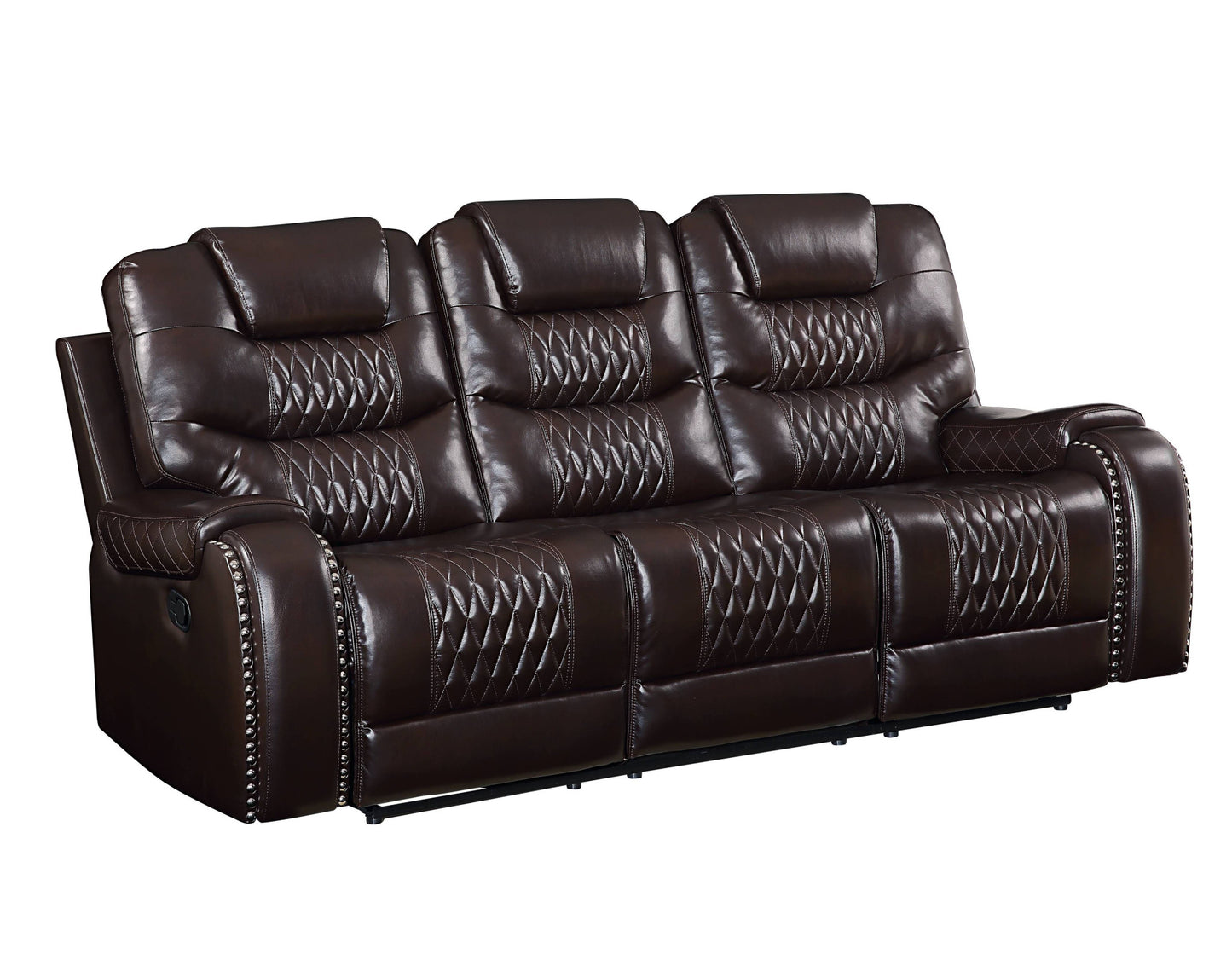 90" Brown Faux Leather Reclining Sofa With Black Legs-2