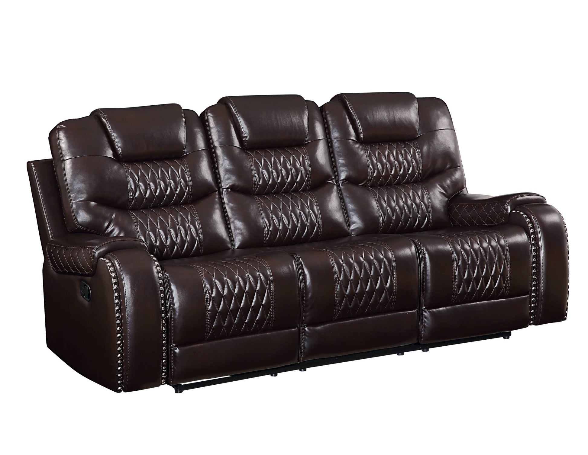 90" Brown Faux Leather Reclining Sofa With Black Legs-2