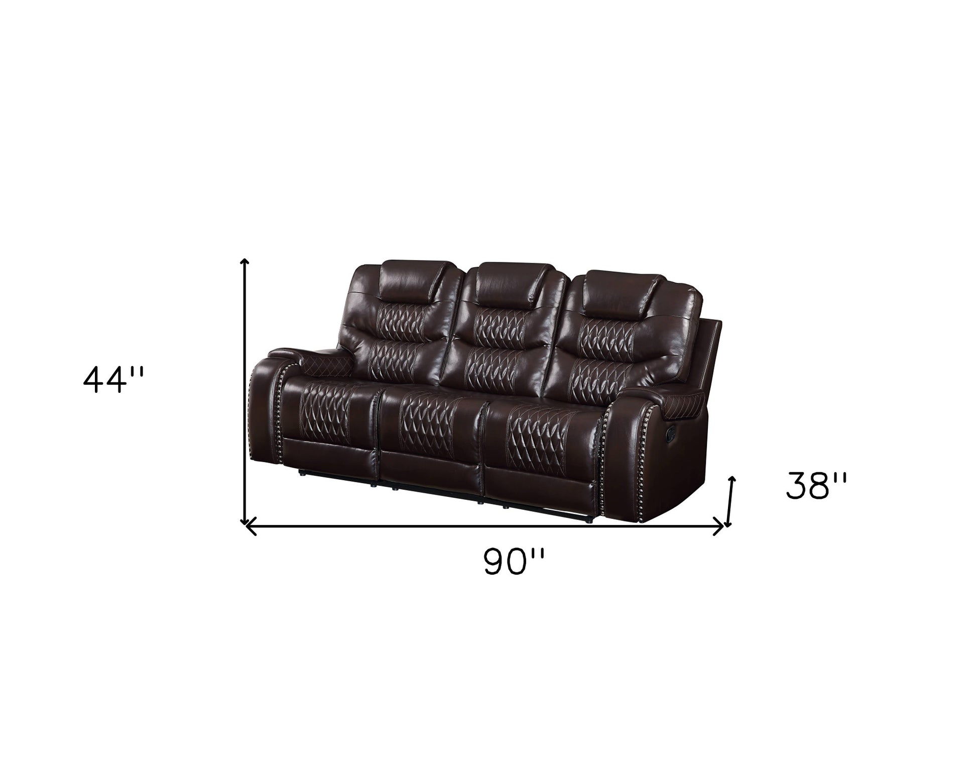 90" Brown Faux Leather Reclining Sofa With Black Legs-4