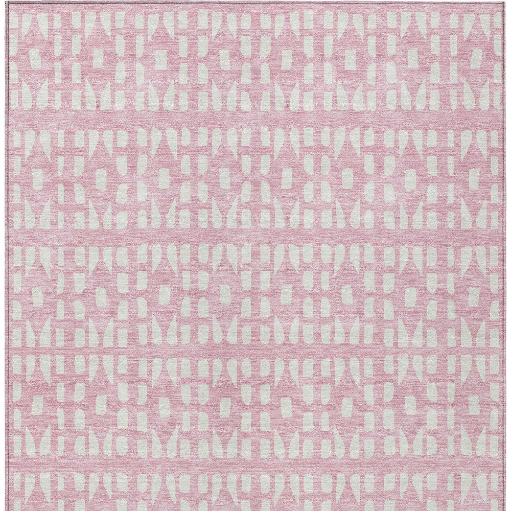 10' X 14' Pink And Ivory Geometric Washable Indoor Outdoor Area Rug-6