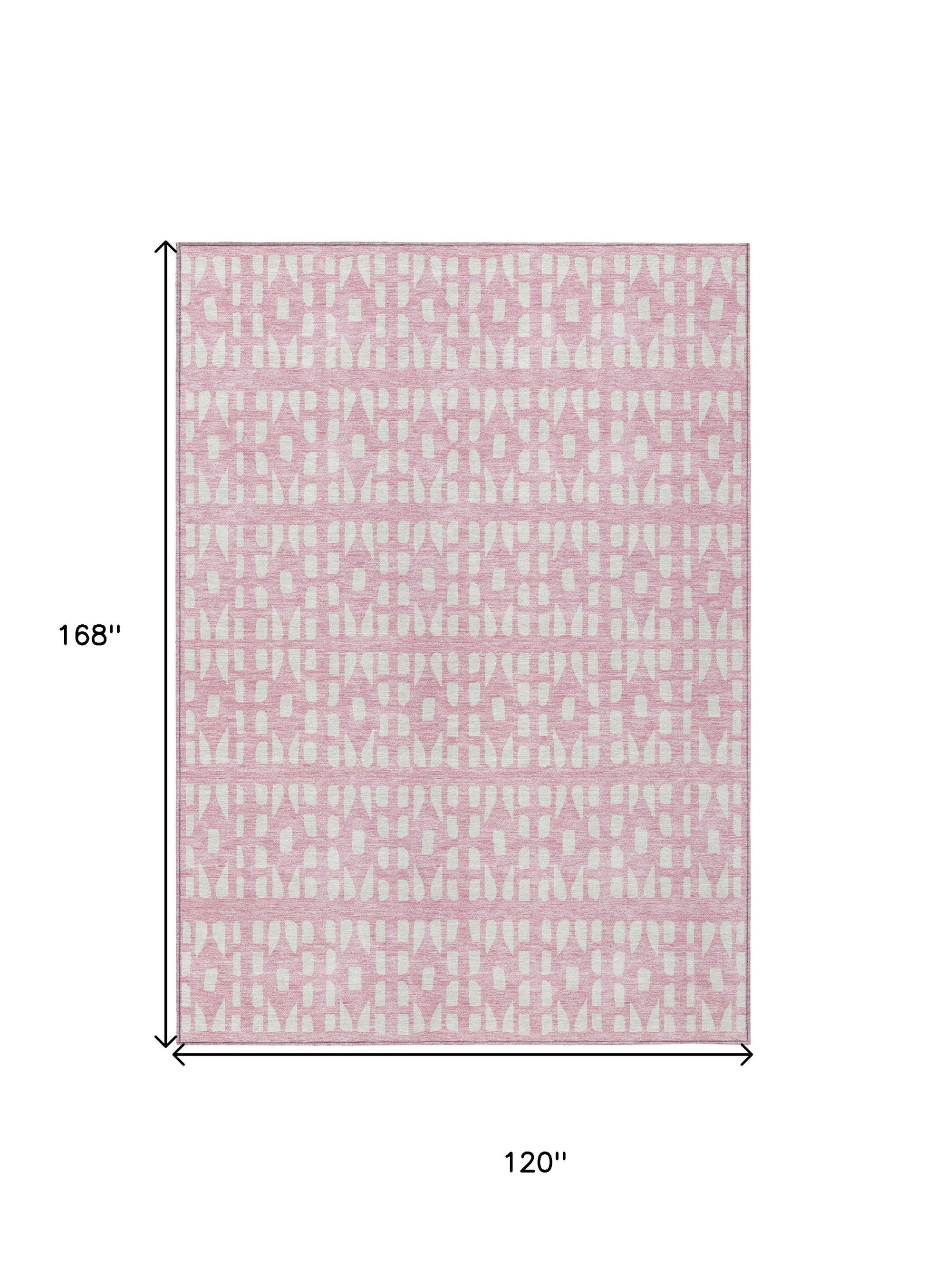 10' X 14' Pink And Ivory Geometric Washable Indoor Outdoor Area Rug-2