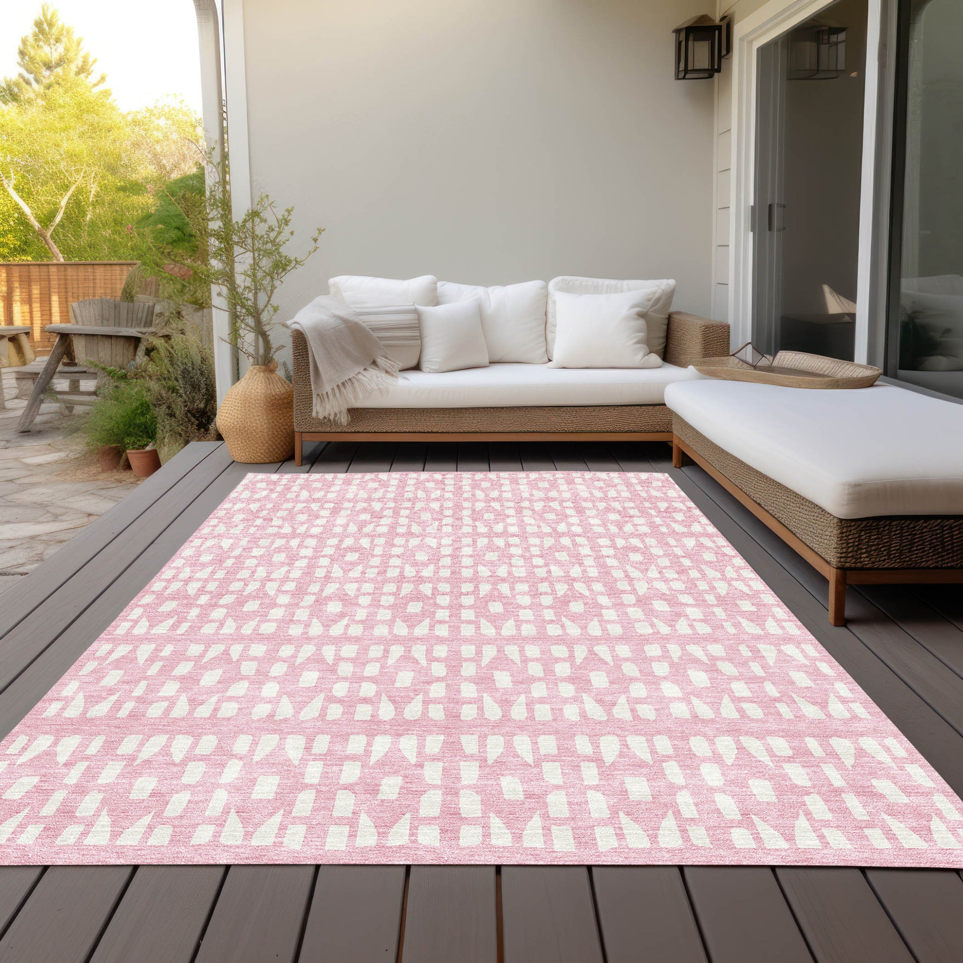 10' X 14' Pink And Ivory Geometric Washable Indoor Outdoor Area Rug-7