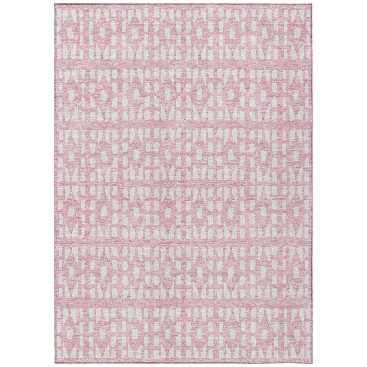 10' X 14' Pink And Ivory Geometric Washable Indoor Outdoor Area Rug-1