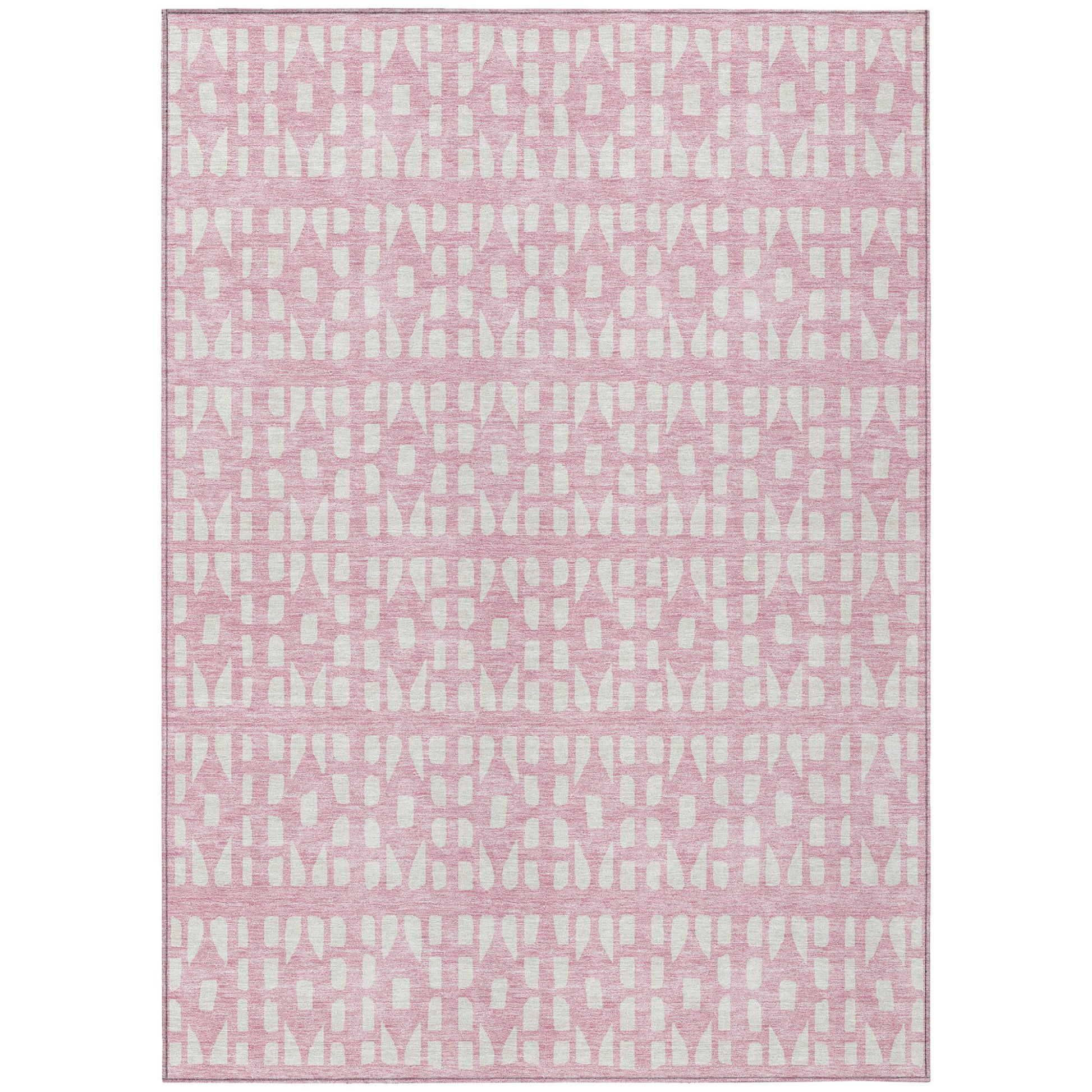 10' X 14' Pink And Ivory Geometric Washable Indoor Outdoor Area Rug-1