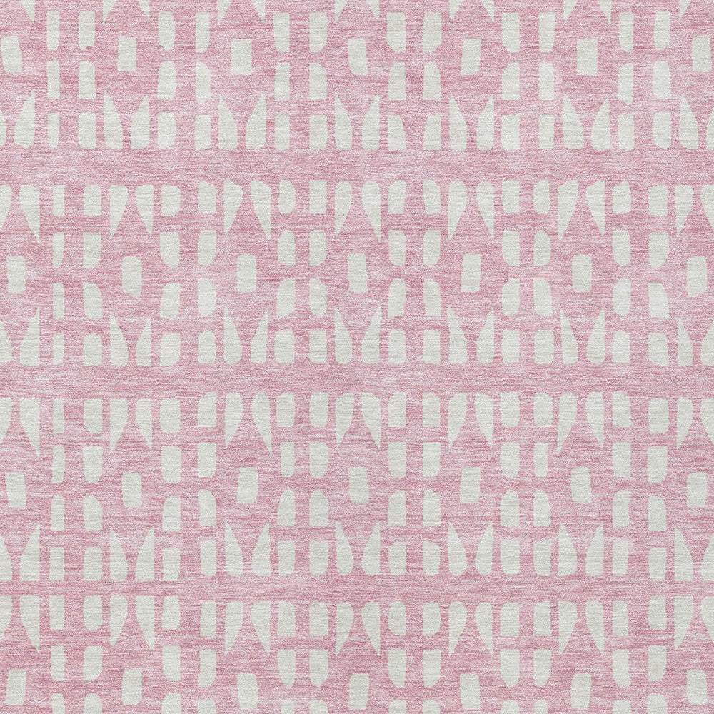 10' X 14' Pink And Ivory Geometric Washable Indoor Outdoor Area Rug-5