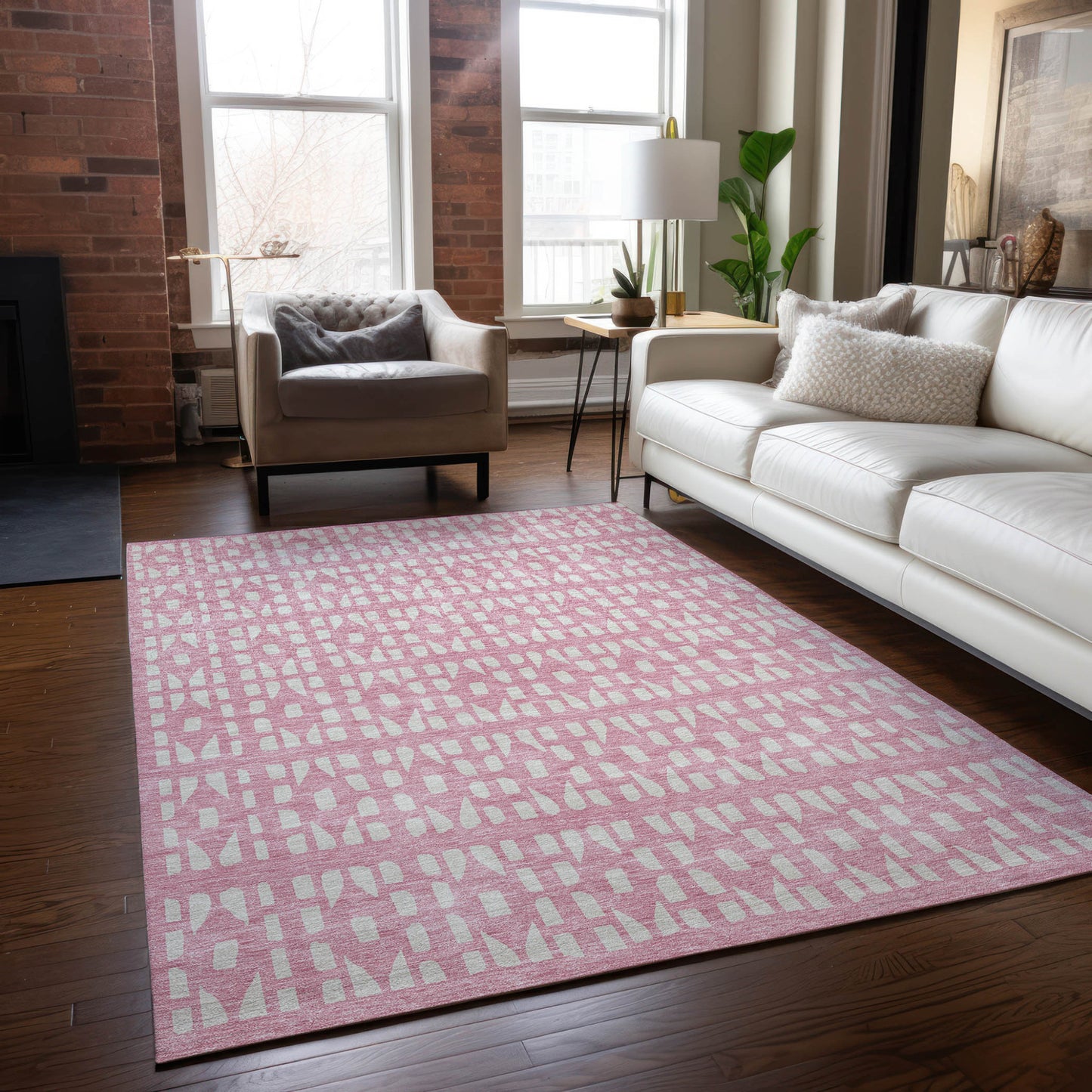 10' X 14' Pink And Ivory Geometric Washable Indoor Outdoor Area Rug-8