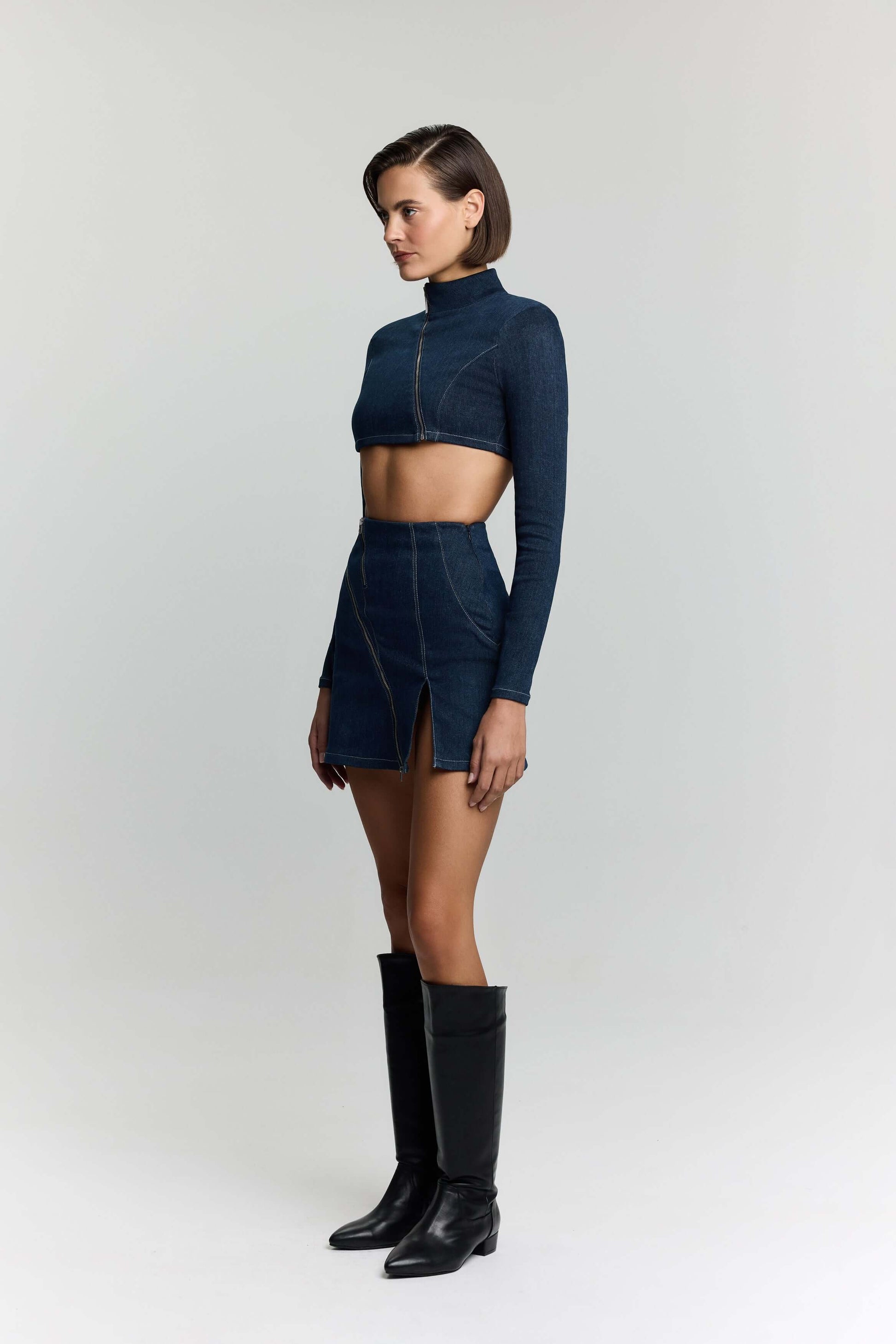 JENDUE Spin Denim Skirt - Stylish A-Line Mini with Zipper-3